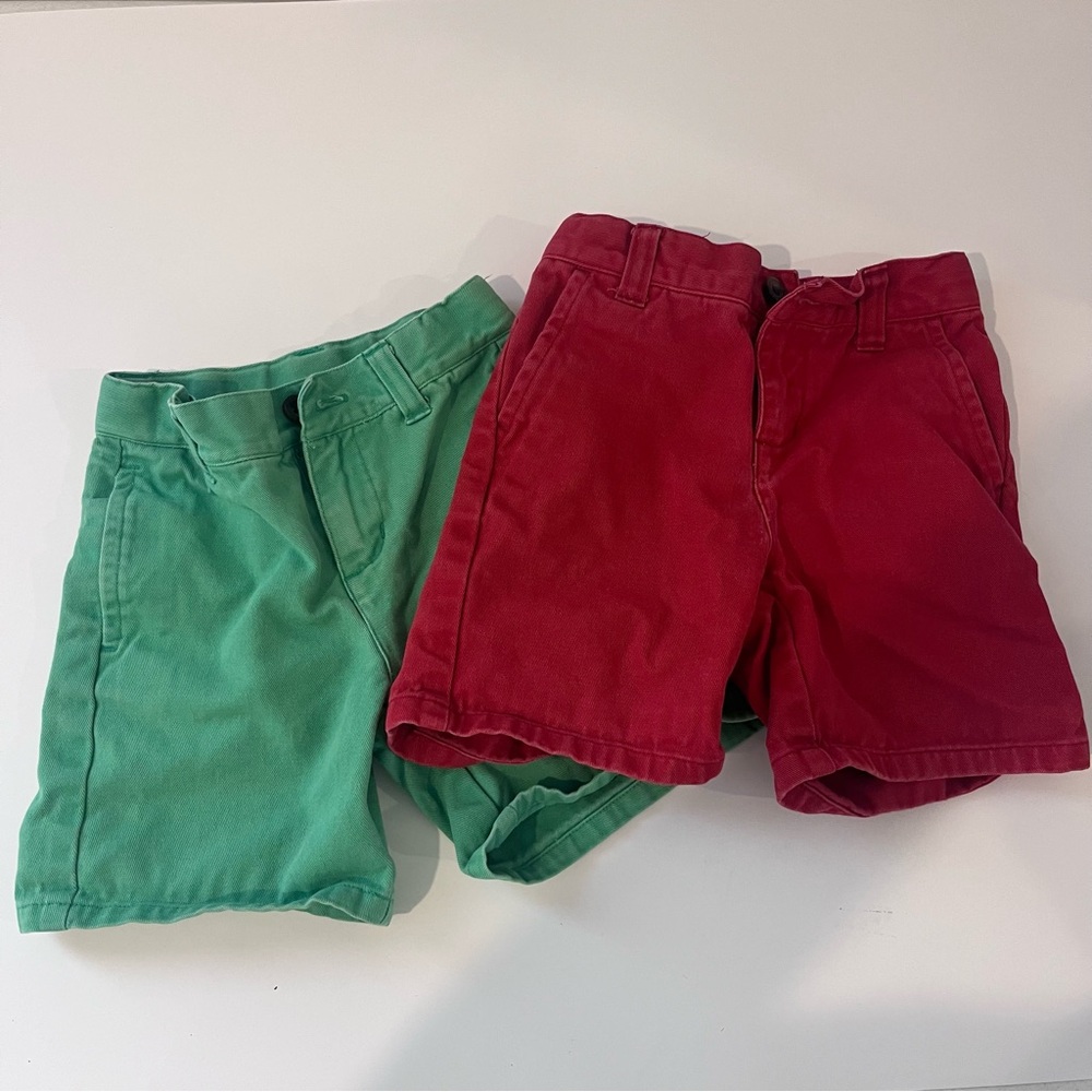 Janie And Jack Baby Boys Shorts Lot Red And Green 18-24m Adjustable Waist Summer